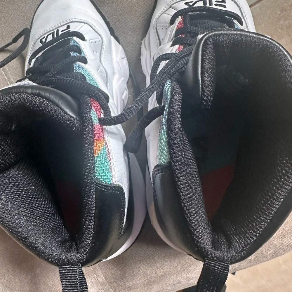 Fila White and Black High-Top Sneakers with Multicolor Accents